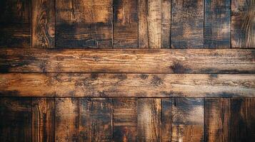 Rustic dark brown wood planks with horizontal boards showcasing rich grain patterns, and weathered textures with a touch of natural charm. photo