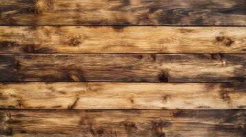 Rustic wooden planks form a warm textured background. Dark and light wood grain creates a natural organic pattern and adds visual interest. photo