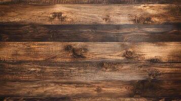 Dark wood planks are arranged horizontally. The surface is textured with grain patterns and subtle variations in color. Aged effect. photo