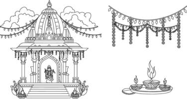 A drawing of a temple and a candle vector