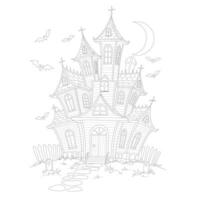 A coloring page with a haunted house vector