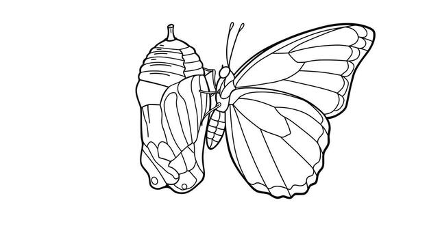 A a butterfly with partially unfolded wings emerging from a cracked chrysalis vector