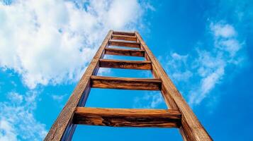 Ladder to success, stairway to heaven, the opportunity to elevate. Ladder against blue sky background with scattered clouds. photo