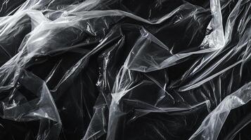 Wrinkled plastic sheeting on a dark background creating a unique pattern and texture, evoking a sense of abstract art. photo