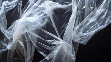 A captivating studio shot unveils a mesmerizing interplay of light and shadow on a translucent fabric, set against a stark black background. photo