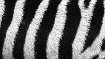 Striking zebra pattern featuring alternating bold black and white stripes creates a captivating natural design, showcased in a close-up detail. photo
