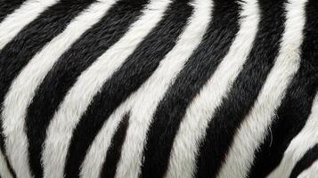 A close-up shot capturing the striking black and white striped pattern of a zebra, showcasing its unique and intricate fur texture. photo