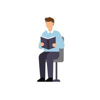 Man reading book on chair isolated on white background vector
