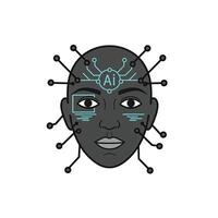 A black man with a head full of electronic components vector