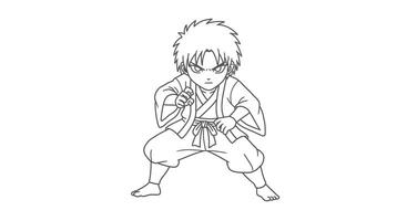 A coloring page of a boy in kimono vector