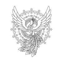 A bird with wings and stars on it coloring page vector