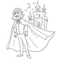 A cartoon vampire standing in front of a castle vector