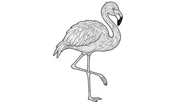 A drawing of a flamingo standing on its one leg vector