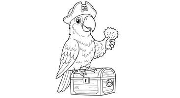 A parrot in a pirate hat is sitting on a chest vector