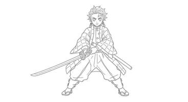 A drawing of a samurai with a sword vector