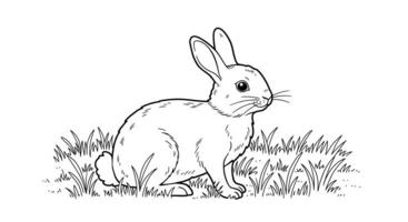 A rabbit sitting in the grass coloring page vector