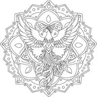 A coloring page with a bird in the center vector