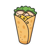 A cartoon illustration of a wrap with cheese and meat vector