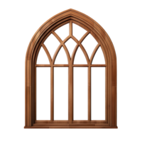 Wooden arched brown window isolated on transparent background png