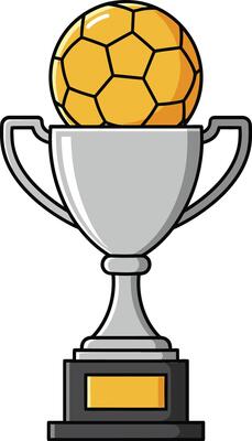 A soccer ball in a trophy cup