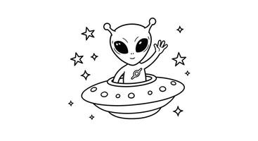 Alien in a spaceship coloring page vector