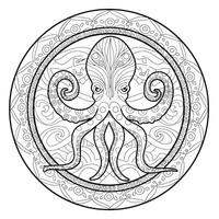 An octopus is shown in a circle coloring page vector