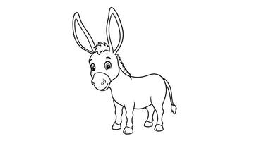 A cute donkey is standing in a line coloring page vector