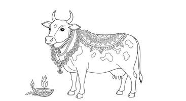 A cow with a pot on its head and a bowl vector