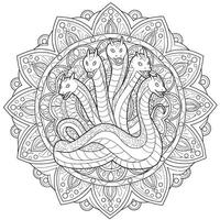A coloring page with a snake in the middle vector