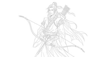 A drawing of a man with a bow and arrow vector