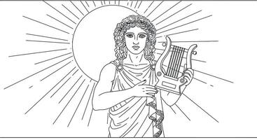 A coloring page of a man holding a harp vector
