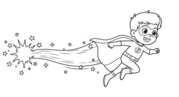 Coloring Page Featuring a Child Superhero Teleporting Shown With a Simplified Sparkle Trail Behind Them vector