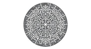 A circular maze with a black and white design vector