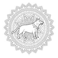A dog is standing in front of a mandala vector
