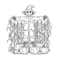 Scarecrow in the corn field coloring pages vector