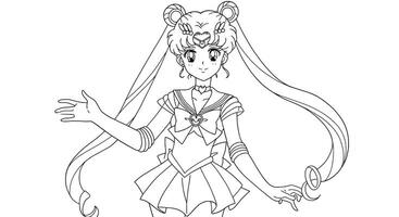 Sailor Moon in her iconic pose with her tiara and flowing ribbon vector