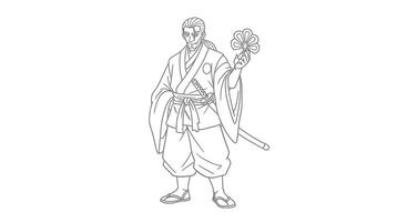 A drawing of a samurai holding a sword vector