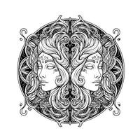 Two women with long hair in a circular pattern vector