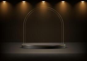 Black color background 3d with black and gold podium space for selling products on the website. illustration. vector