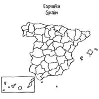 Spain, province divisions map.Continuous line drawing, hand drawn scribble style map vector