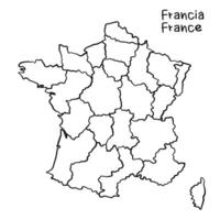 france, political map with administrative divisions.continuous line drawing, hand drawn scribble style map vector