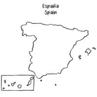 Spain map, silhouette, continuous line drawing, hand drawn scribble style map vector