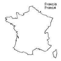France map, silhouette, continuous line drawing, hand drawn scribble style map vector