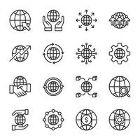 A set of icons that include a globe, a dollar sign, and a magnifying glass vector