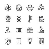 A set of science icons including a microscope, a thermometer, a globe vector