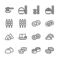 A set of food icons including sushi, dumplings, and noodles vector