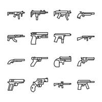 A set of guns are shown in a line vector