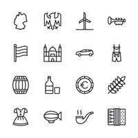 A collection of icons including a car, a building, a flag, a bottle, a cuckoo vector