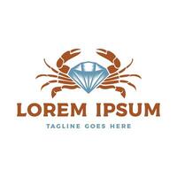Vintage Retro Crab with Diamond Stone Icon Illustration Design vector