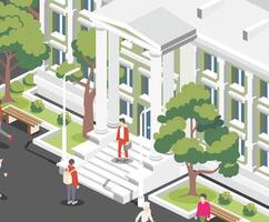 Isometric view of courthouse building, bank, university or governmental institution. Public building with high columns. Law and justice concept. vector